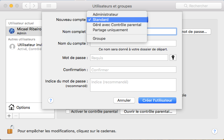 Compte utilisateur Mac